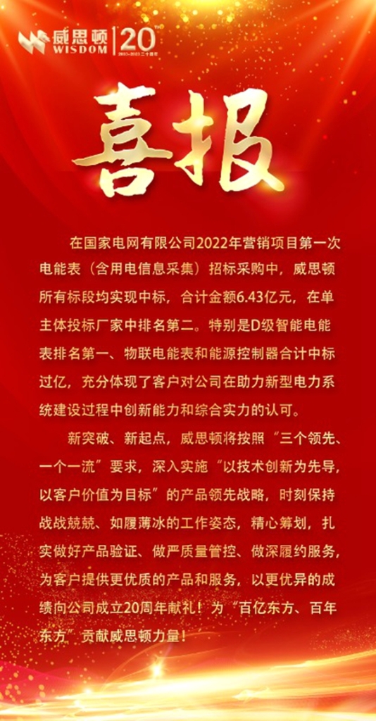 6.43亿元！庄闲和游戏旗下威思顿电气2022年国网一批集招中标额取得新突破